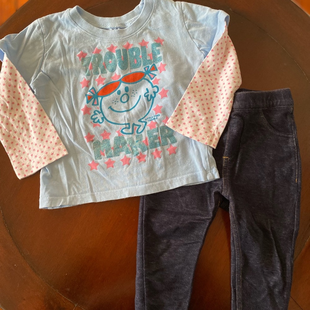 Little Miss Long Sleeve Shirt & matching jeans size 24 months